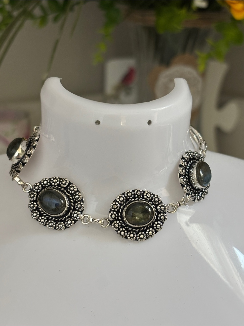 Sterling-Style Labradorite Filigree Link Gemstone Bracelet